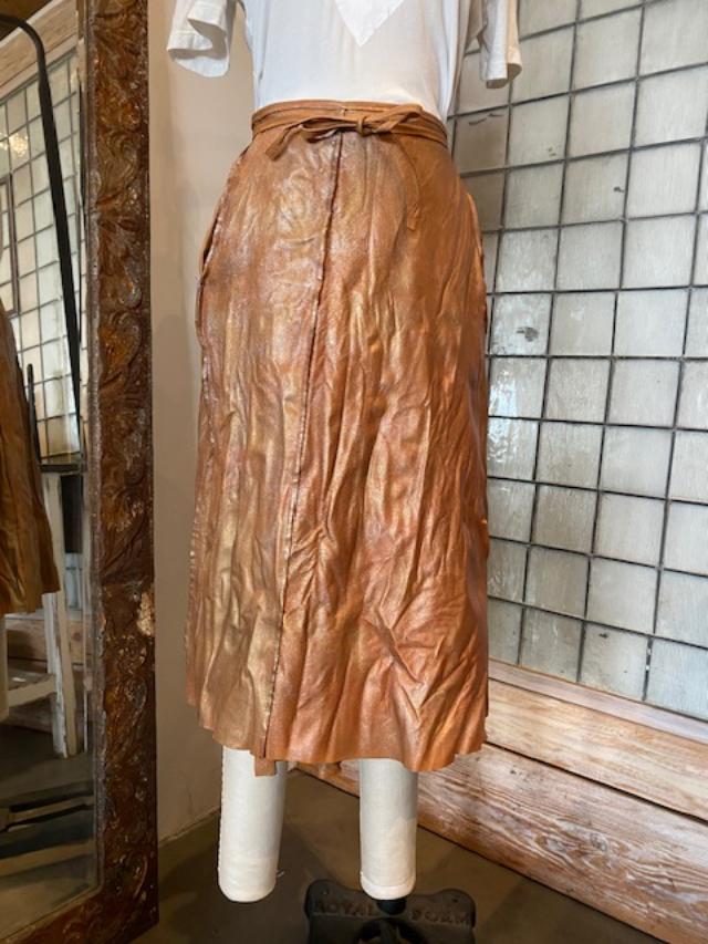 Hazel Brown Leather Metallic Painted Wrap Skirt