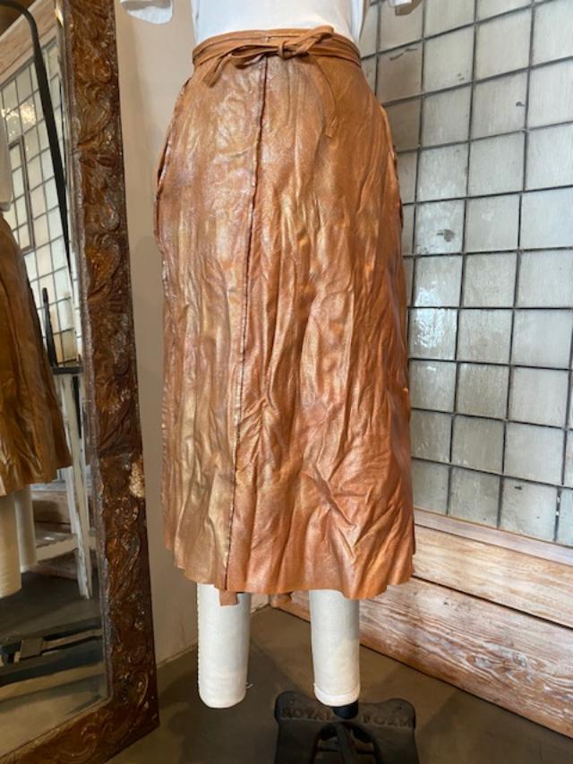 Hazel Brown Leather Metallic Painted Wrap Skirt