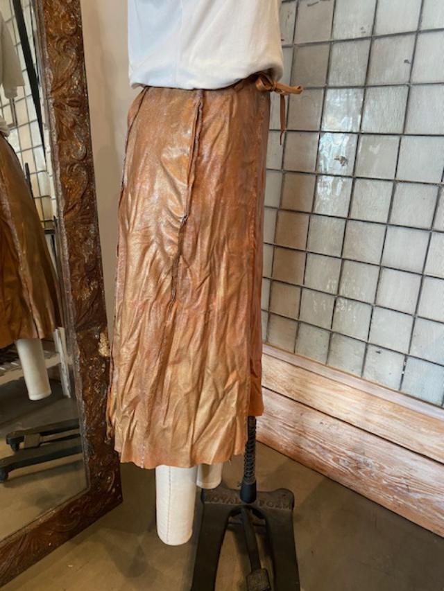 Hazel Brown Leather Metallic Painted Wrap Skirt