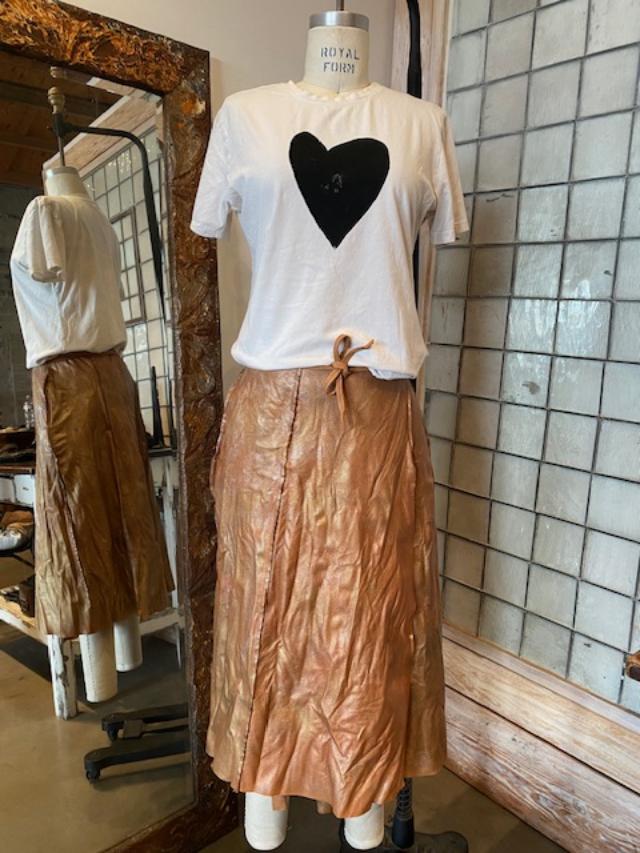 Hazel Brown Leather Metallic Painted Wrap Skirt