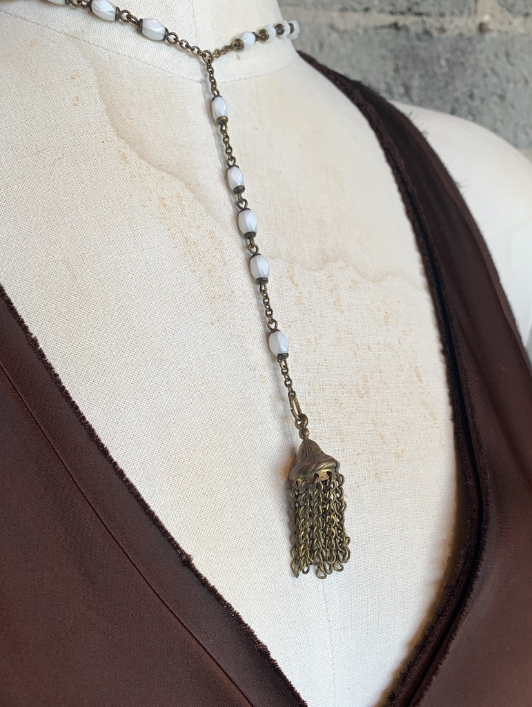 Vintage Jules Glass Bead Fringe Rosary Necklace